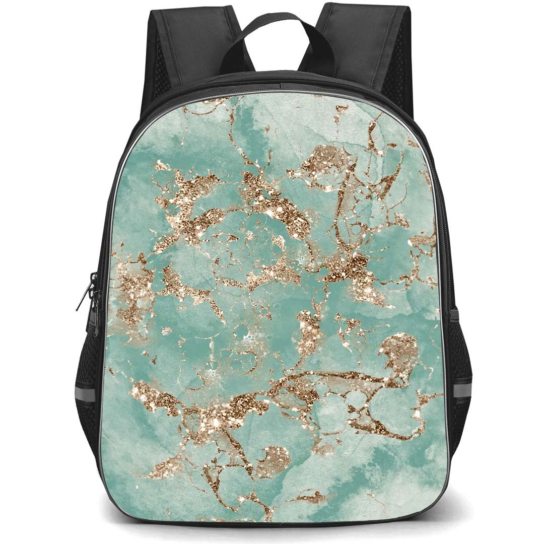 Marble Pattern School Backpack StudentPack - Marble Pattern Teal And Gold Sand Poster