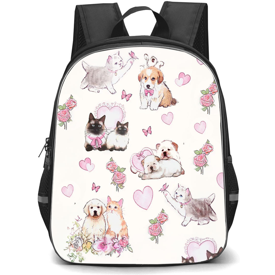 Velvet Caviar School Backpack StudentPack - Velvet Caviar Cats And Dogs Flower and Heart Poster