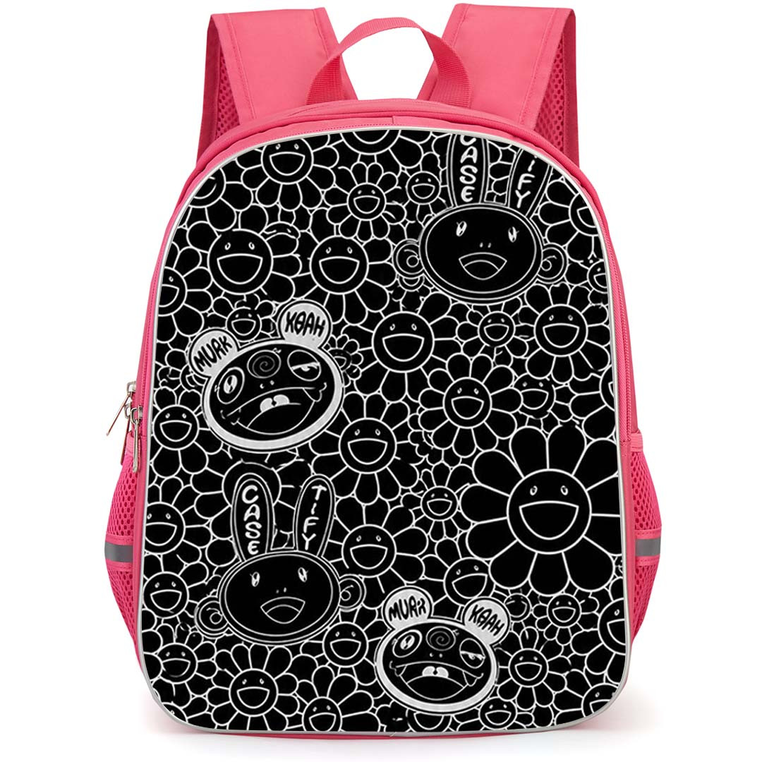 Takashi Murakami Backpack School Bag StudentPack - Takashi Murakami Black And White Happy Flower Collage Art