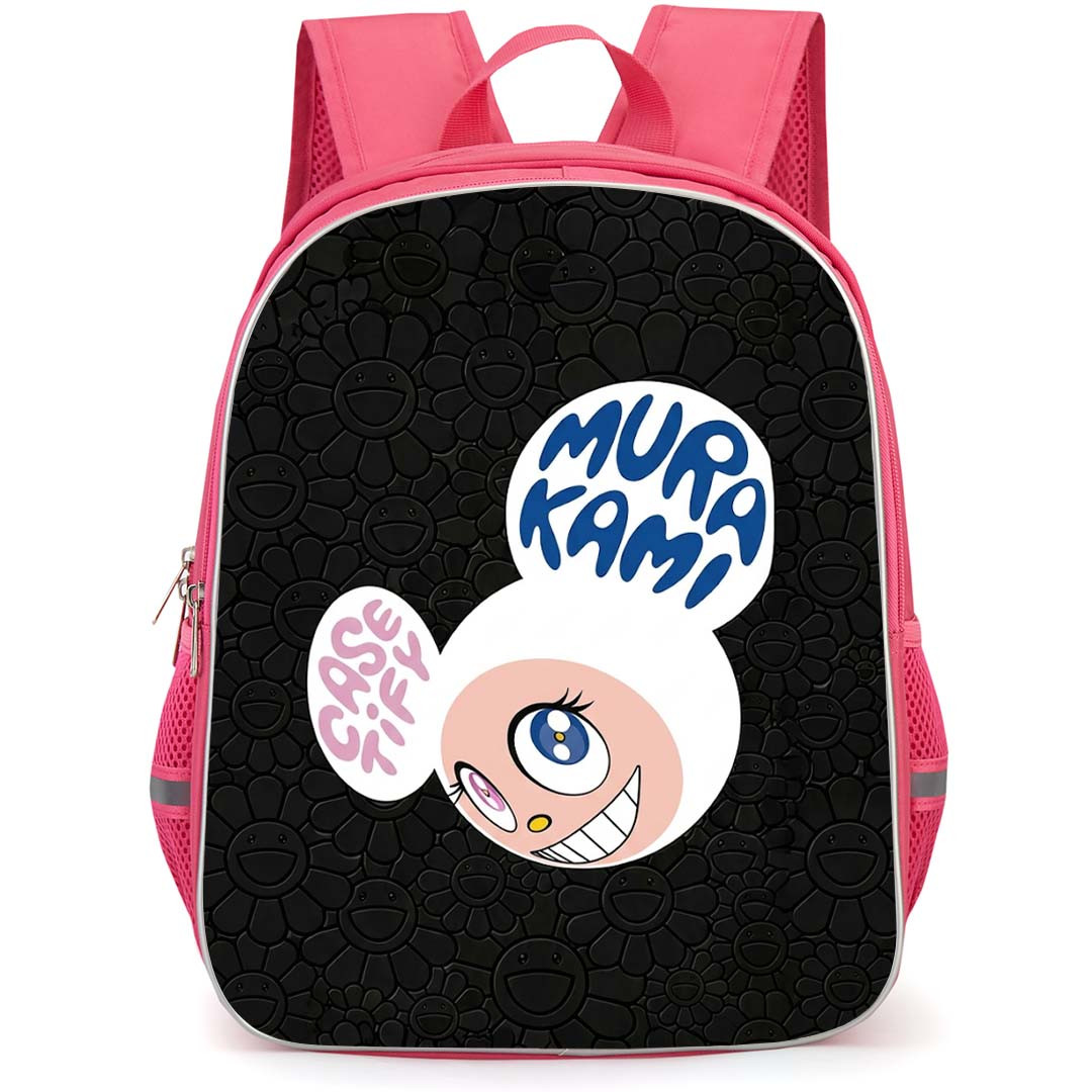 Takashi Murakami Backpack School Bag StudentPack - Takashi Murakami Kaikai Inspired Character Black Floral Poster