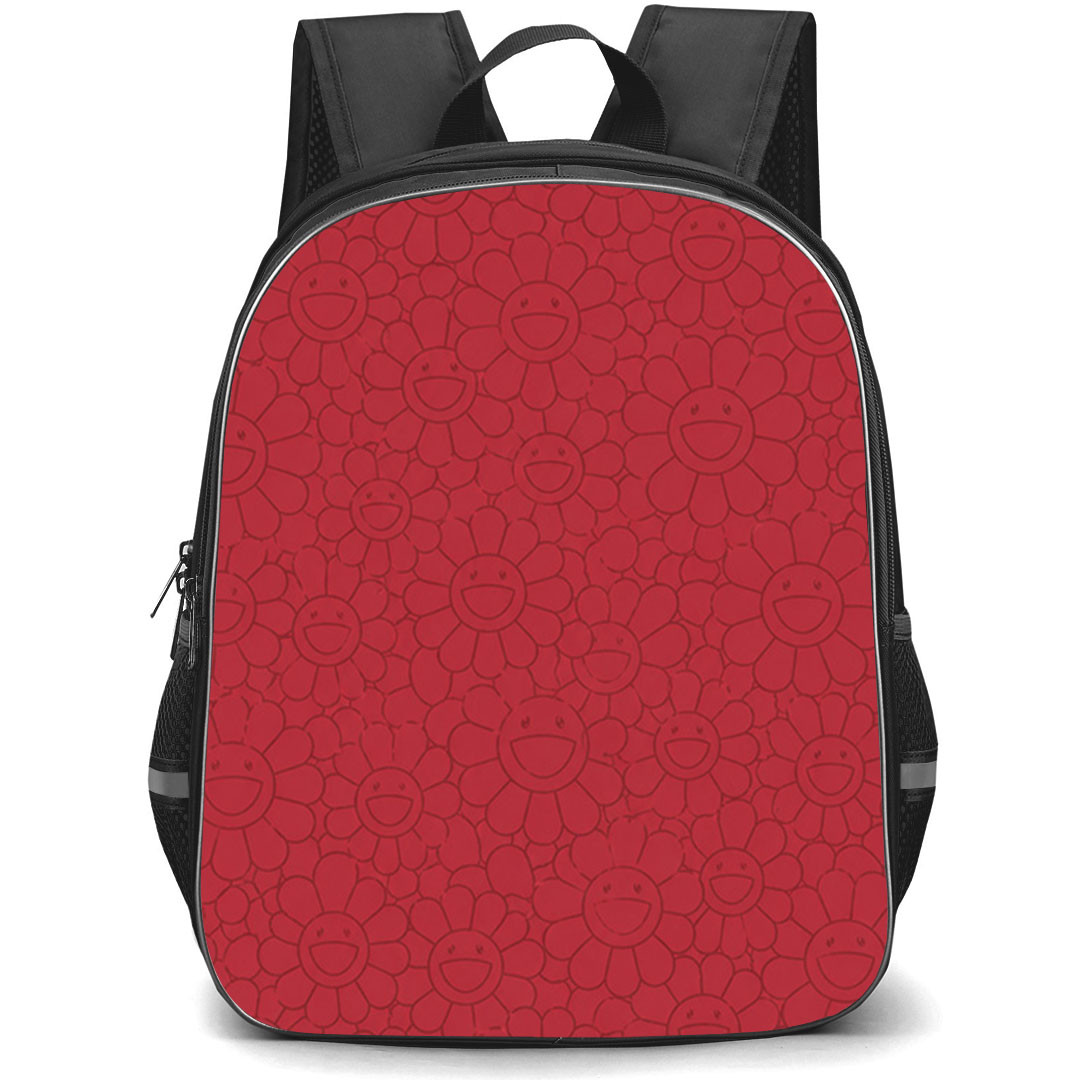 Takashi Murakami Backpack School Bag StudentPack - Takashi Murakami Monochromatic Red Flower Background Poster