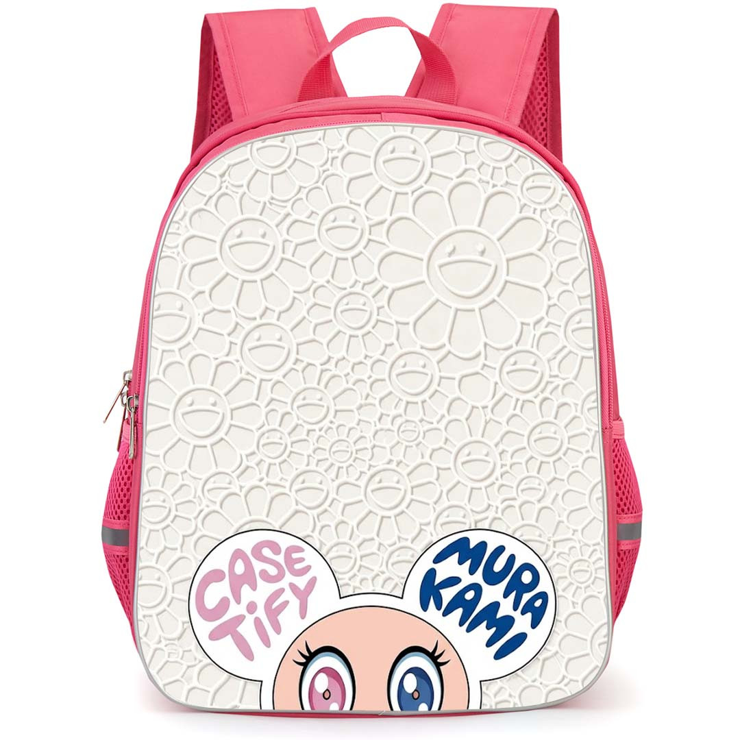 Takashi Murakami Backpack School Bag StudentPack - Takashi Murakami White Embossed Smiling Flowers Poster