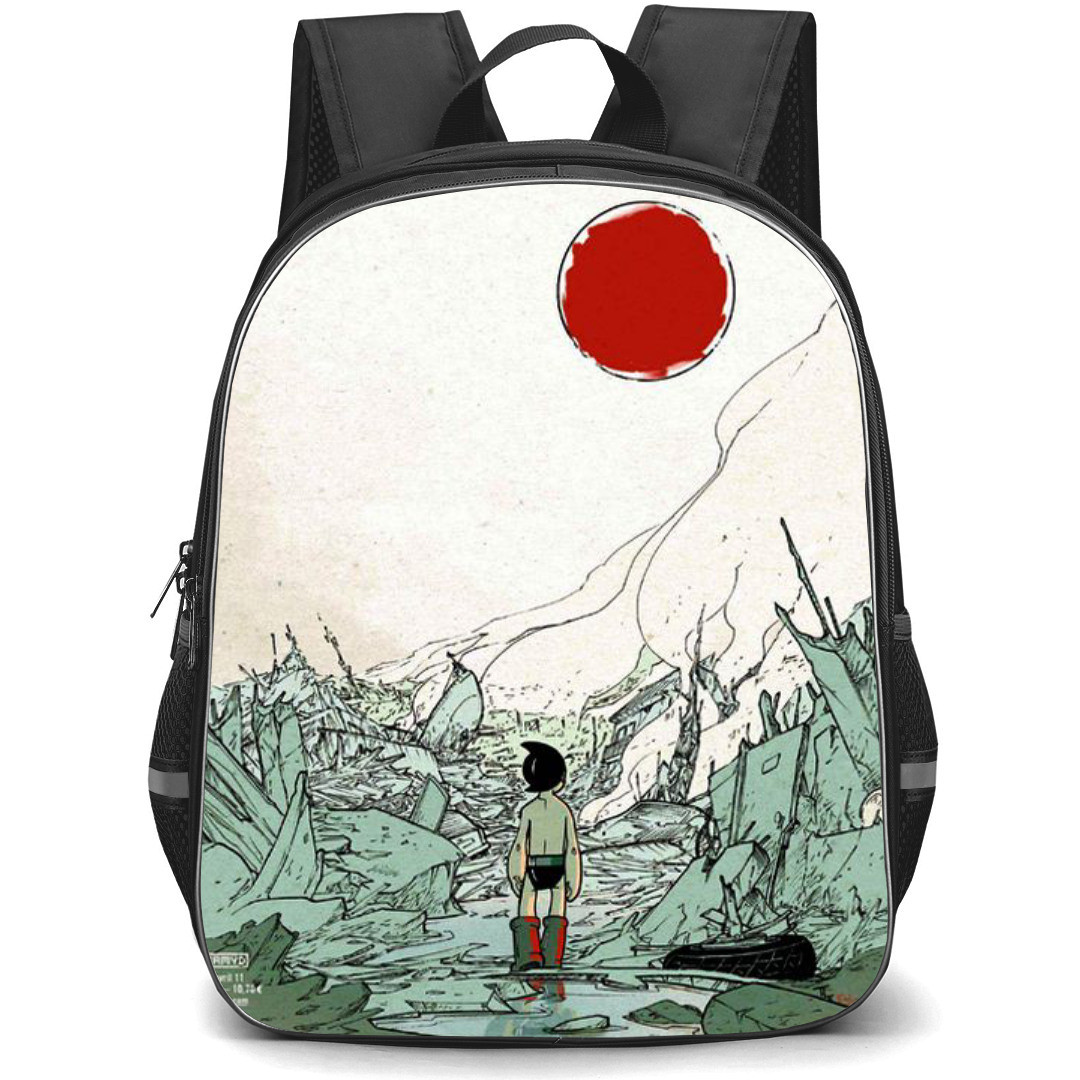 Astro Boy Backpack StudentPack - Astro Boy In Wrecked City Red Moon Vintage Art
