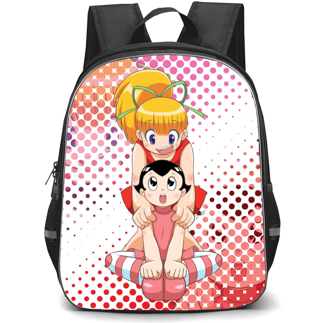 Astro Boy Uran Backpack StudentPack - Uran Roll Portrait Pink White Red Dots Background