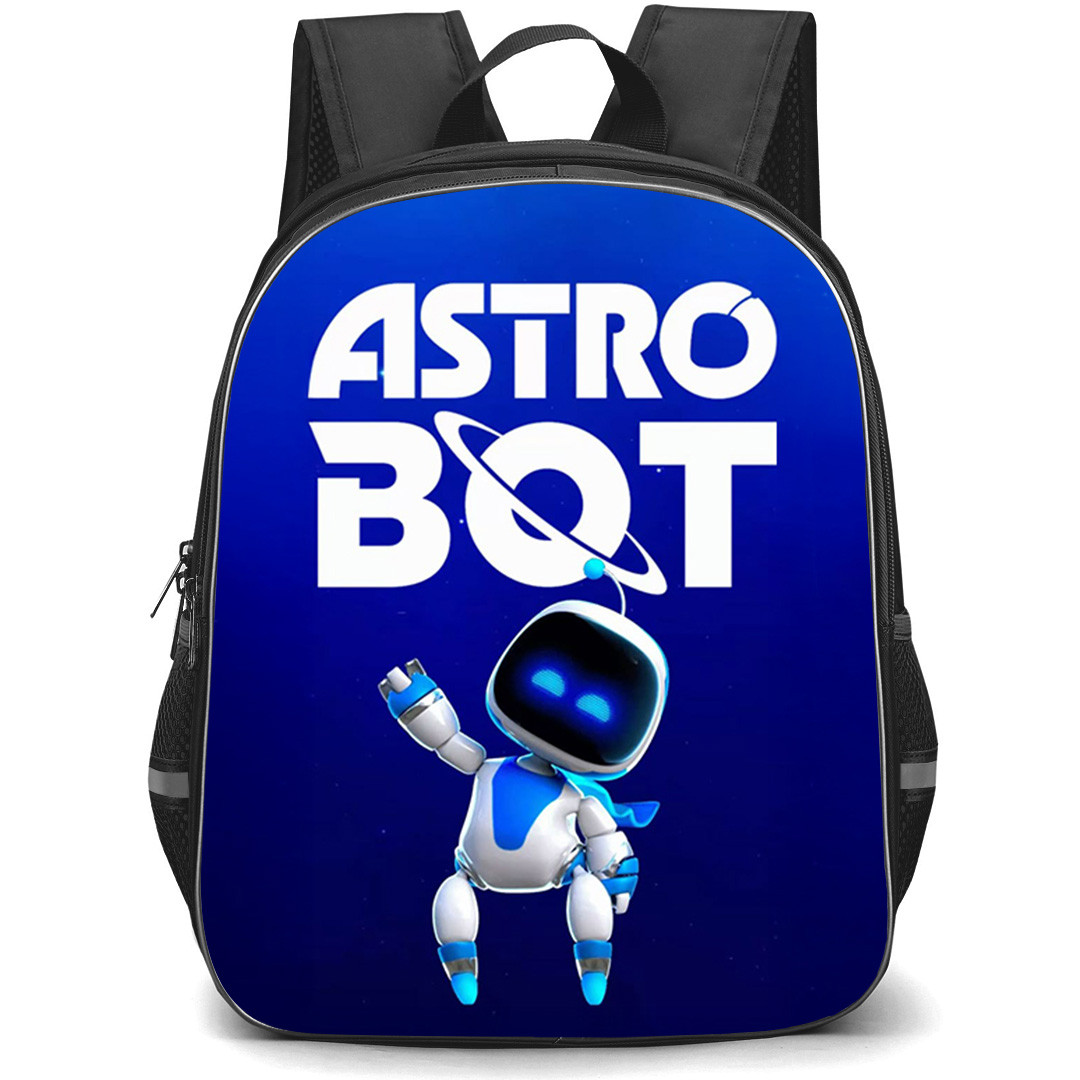 Astro Bot Backpack School Bag StudentPack - Astro Bot Floating On A Blue Space Themed Background