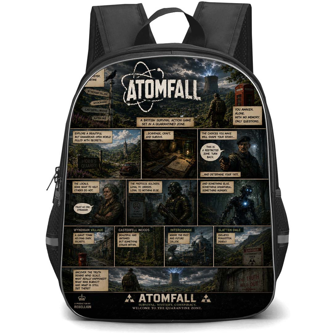 Atomfall Backpack School Bag StudentPack - Atomfall Game Comic Collage Poster