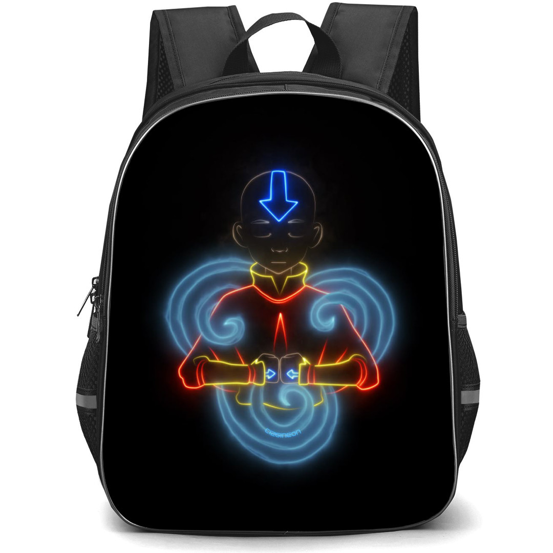 Avatar The Last Airbender Aang Backpack StudentPack - Aang Neon Line Art On Black Background