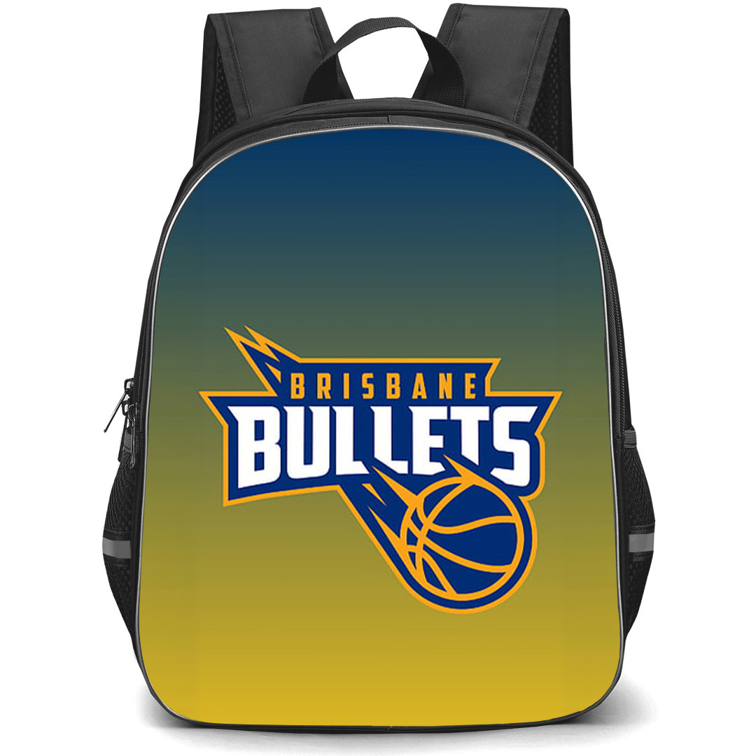 National Basketball League Brisbane Bullets Backpack School Bag StudentPack - Brisbane Bullets Logo On Yellow Blue Background