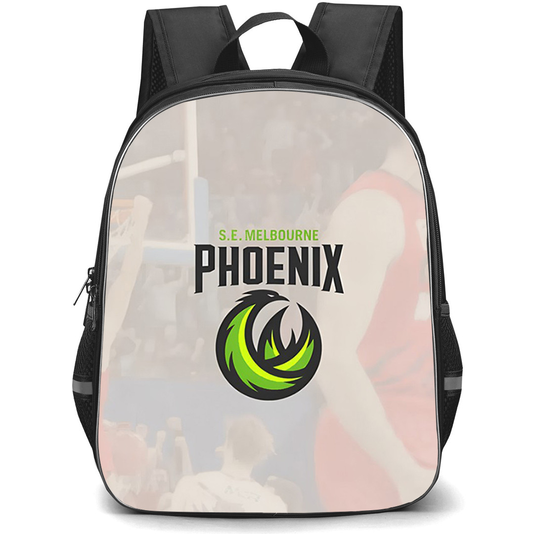 National Basketball League South East Melbourne Phoenix Backpack School Bag StudentPack - SE Melbourne Phoenix Logo On Game Moment Background