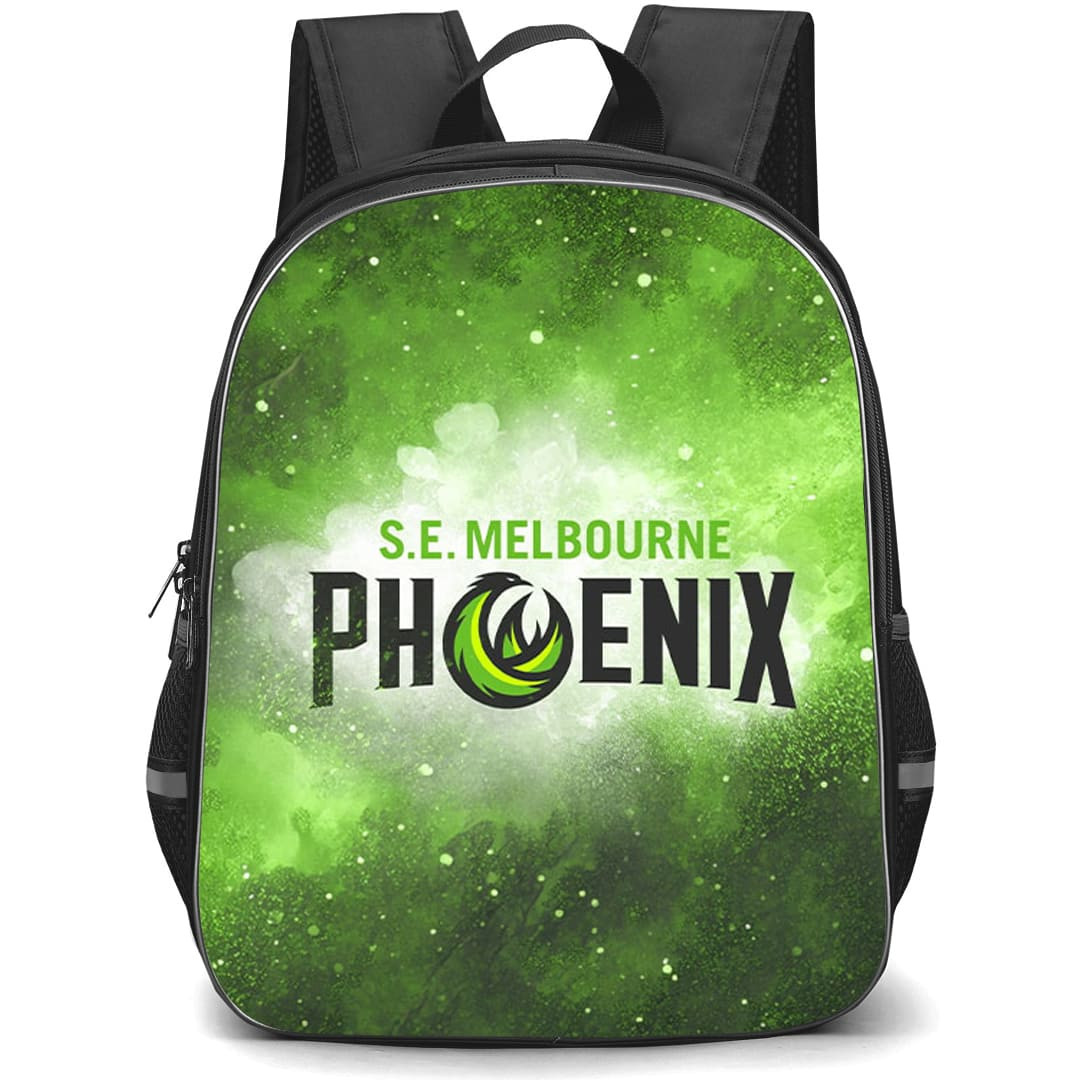 National Basketball League South East Melbourne Phoenix Backpack School Bag StudentPack - SE Melbourne Phoenix Logo On Green Abstract Background