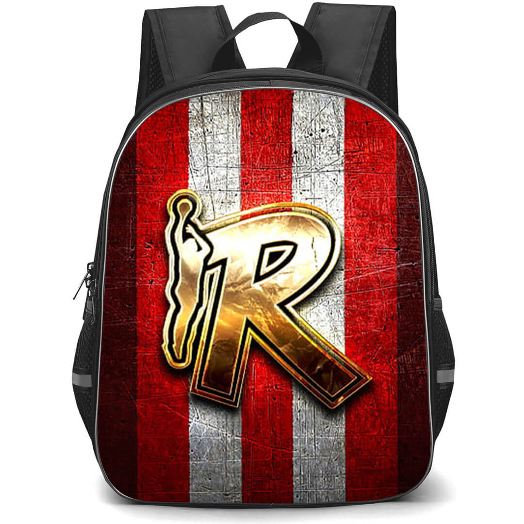 Pallacanestro Reggiana Backpack School Bag StudentPack - Pallacanestro Reggiana Metal Logo On Red White Stripe Background