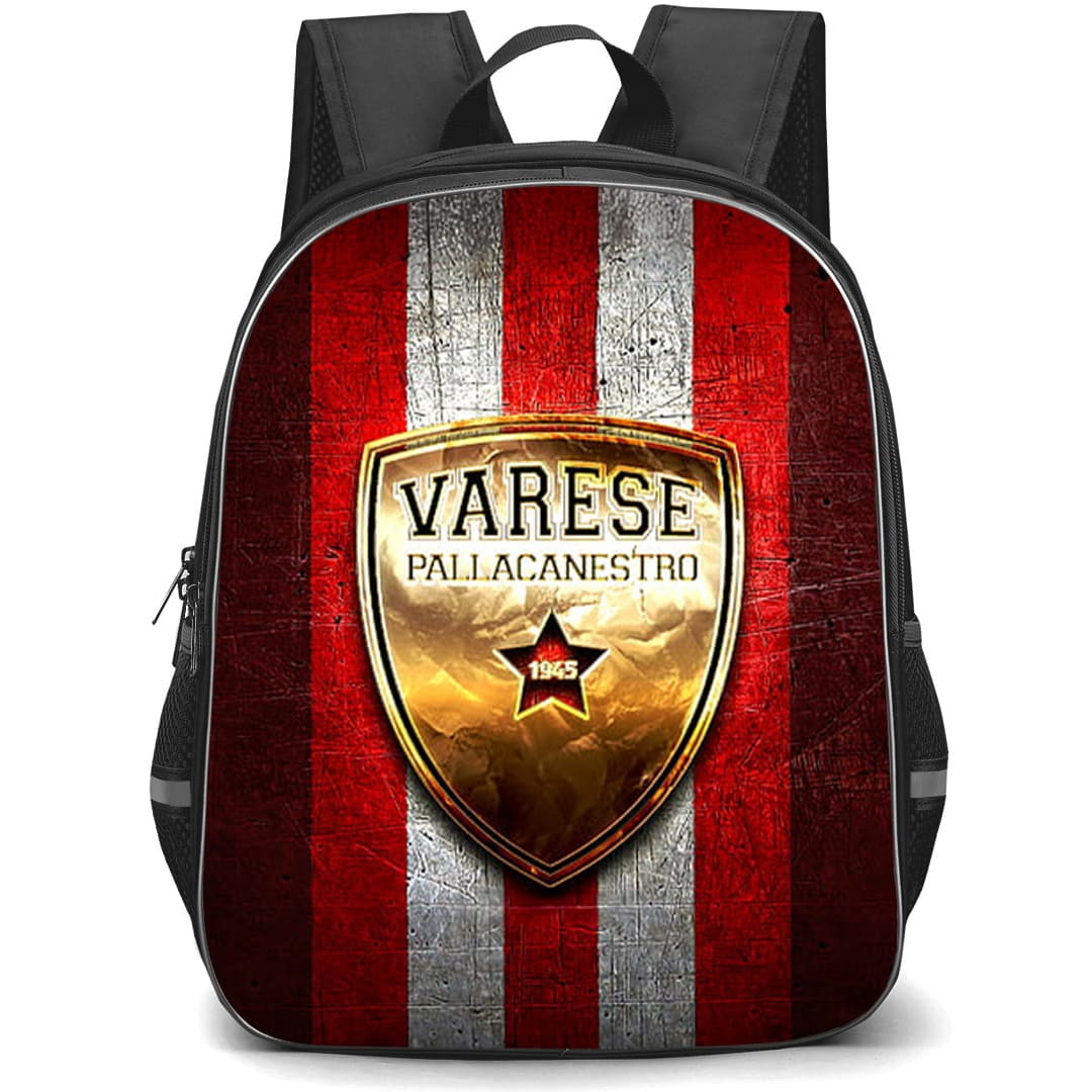 Pallacanestro Varese Backpack School Bag StudentPack - Pallacanestro Varese Gold Metal Logo On Red Silver Background