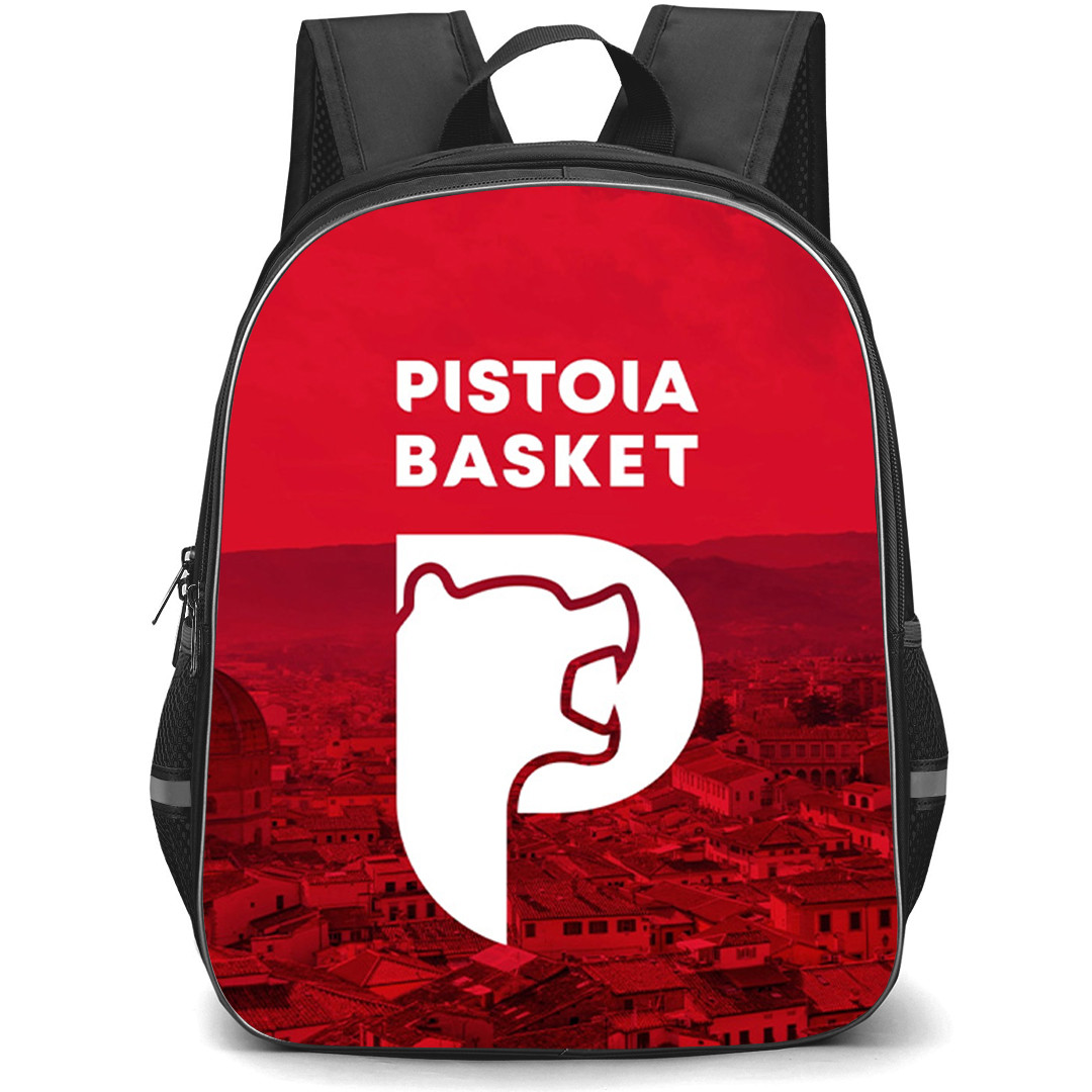 Pistoia Basket 2000 Backpack School Bag StudentPack - Pistoia Basket 2000 White Logo On Reddish Pistoia City Background