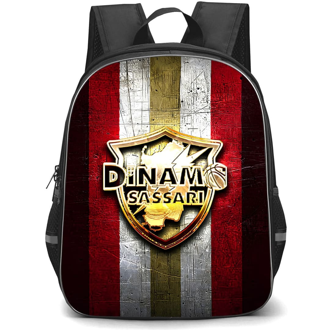 Polisportiva Dinamo Backpack School Bag StudentPack - Polisportiva Dinamo Gold Metal Logo On Red Silver Gold Stripe Background