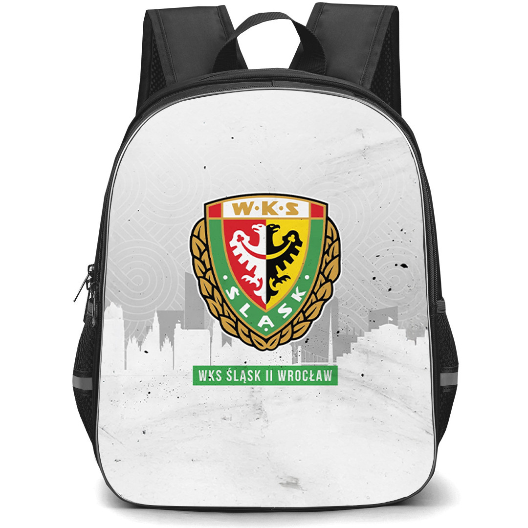Slask Wroclaw Backpack School Bag StudentPack - Slask Wroclaw Logo On Gray City Minimalist Background