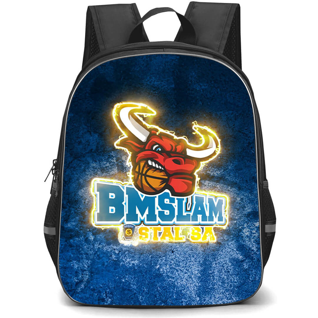 Stal Ostrow Wielkopolski Backpack School Bag StudentPack - Stal Ostrow Wielkopolski Logo With Thunder On Dark Blue Background