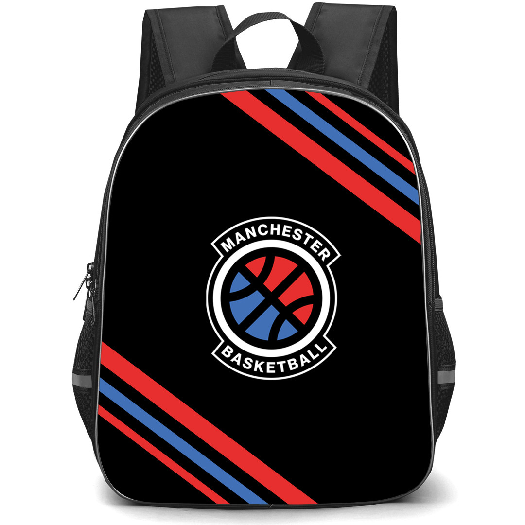 Manchester Basketball Backpack School Bag StudentPack - Large Logo With Stripe