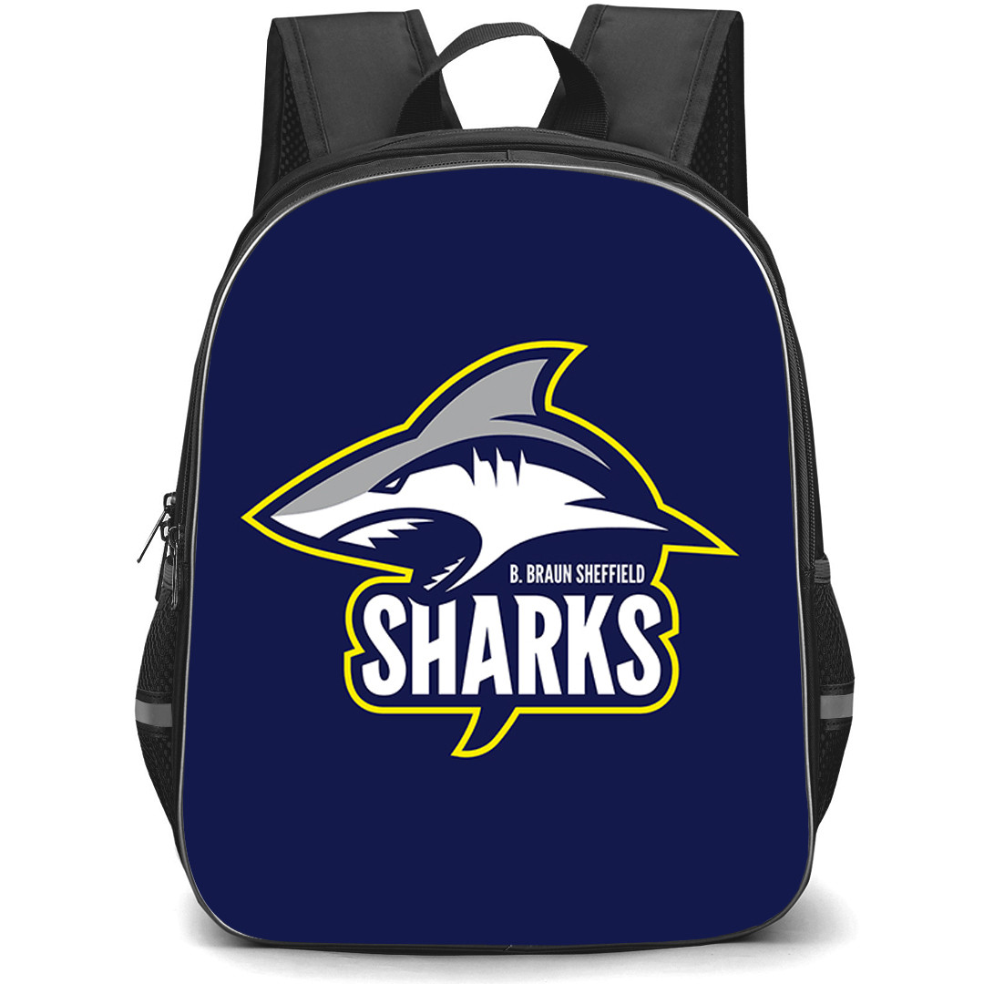 Sheffield Sharks Backpack School Bag StudentPack - Sheffield Sharks Logo On Navy Blue Background