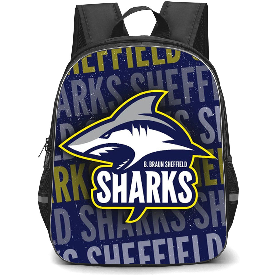 Sheffield Sharks Backpack School Bag StudentPack - Sheffield Sharks Logo On Word Art Background