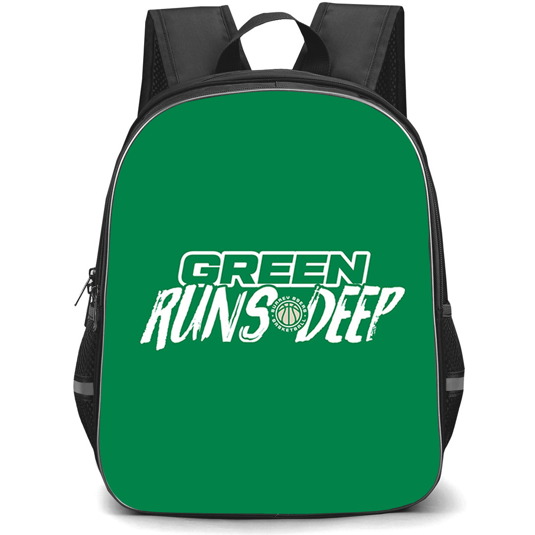 Surrey 89ers Backpack School Bag StudentPack - Surrey 89ers Slogan GREEN RUNS DEEP On Green Background