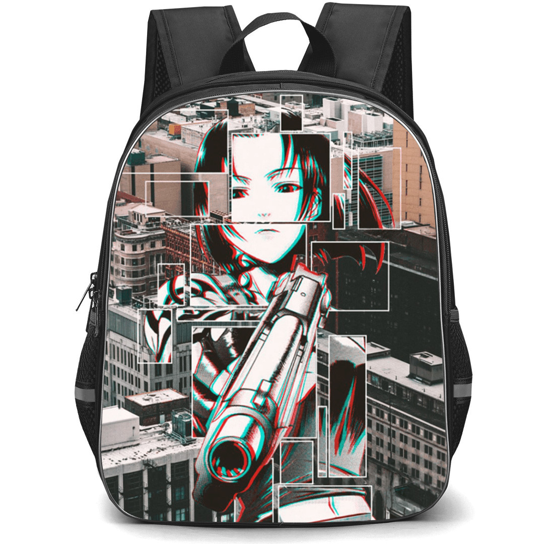 Black Lagoon Revy Backpack School Bag StudentPack - Revy Action Blurred Cityscape Background