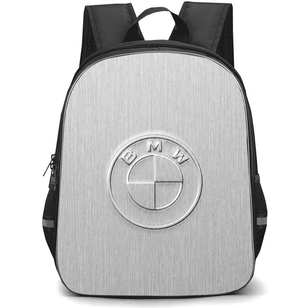 BMW Backpack School Bag StudentPack - BMW Silver Metal Embossed Emblem Poster