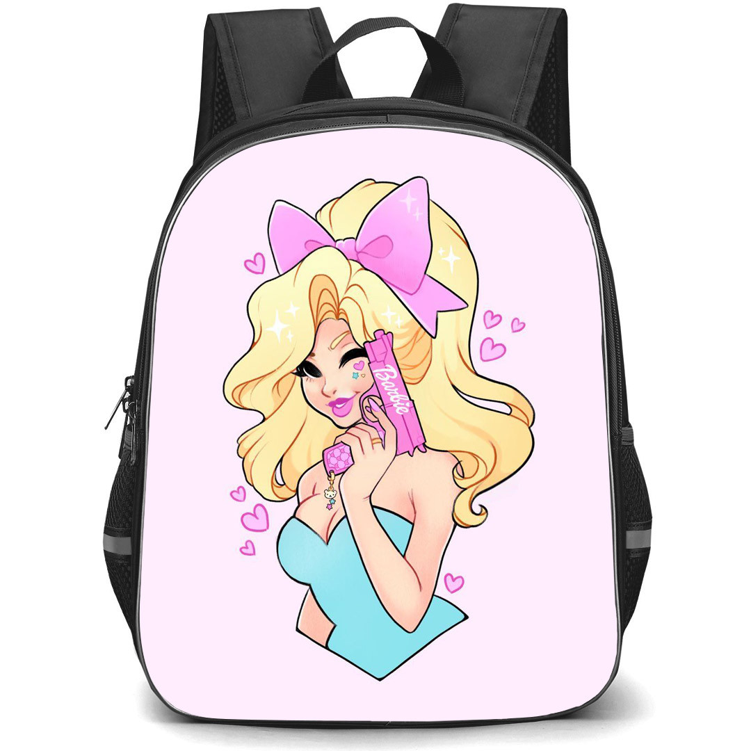 Barbie Backpack StudentPack - Barbie Smirk Pink Bow Cartoon Art