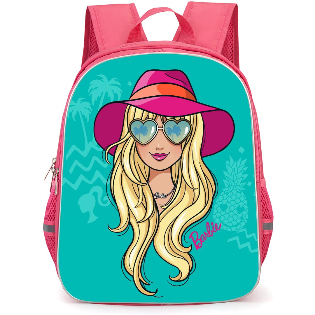 Barbie Backpack StudentPack - Barbie Pink Hat Cartoon Art On Cyan Background