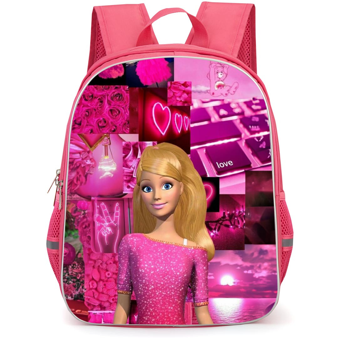 Barbie Backpack StudentPack - Barbie Smiling Random Pink Background Realistic Art
