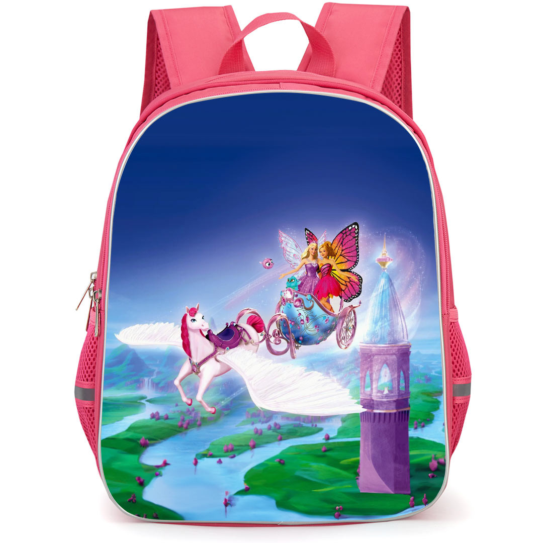 Barbie Mariposa Backpack StudentPack - Barbie Mariposa Elina And Fairy Princess Flying With Unicorn Movie Art