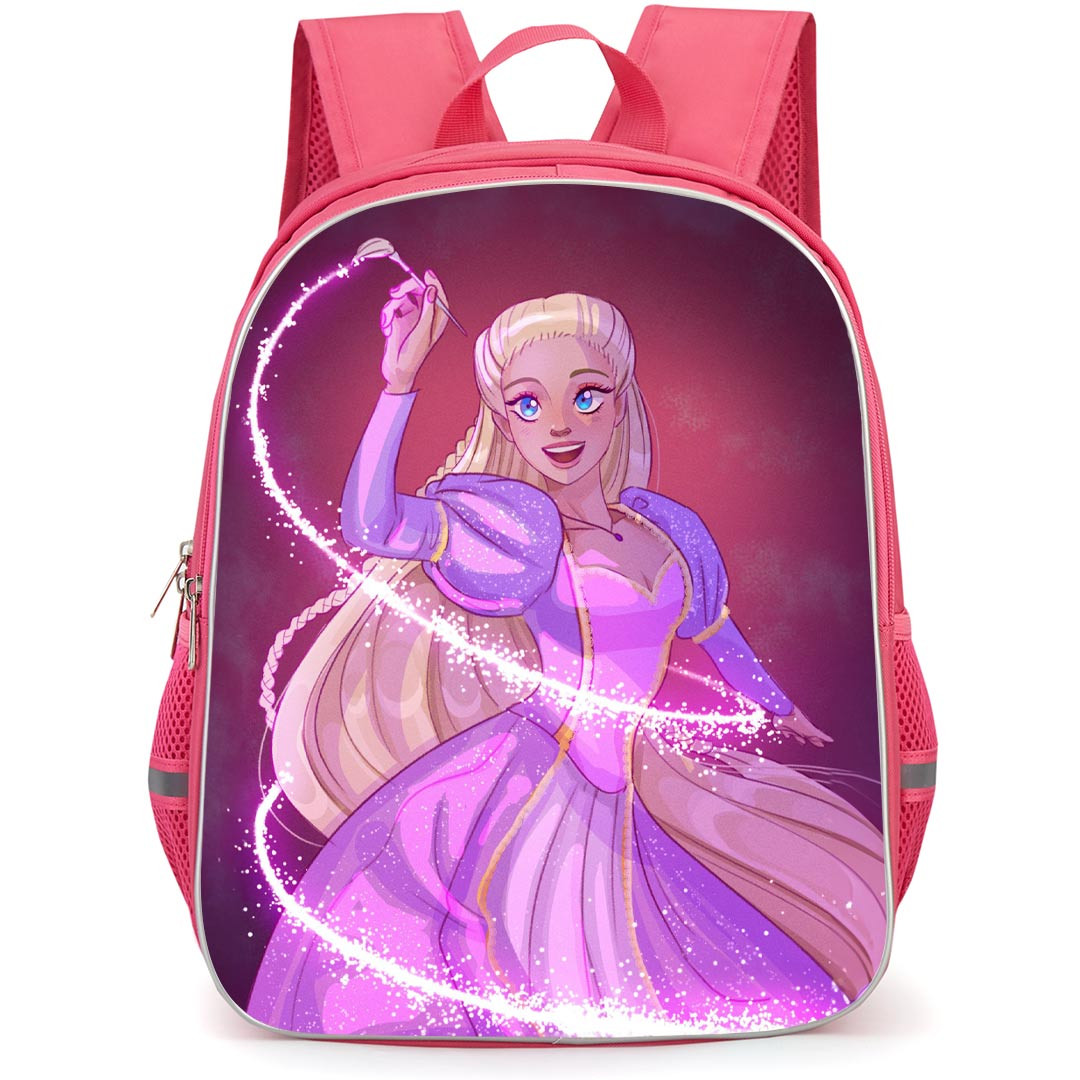 Barbie Rapunzel Backpack StudentPack - Barbie Rapunzel With Magic Wand Spiral Glitters Cartoon