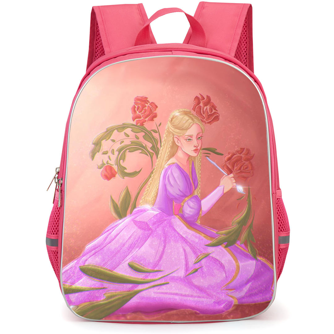 Barbie Rapunzel Backpack StudentPack - Barbie Rapunzel With Paint Brush And Roses Illustration