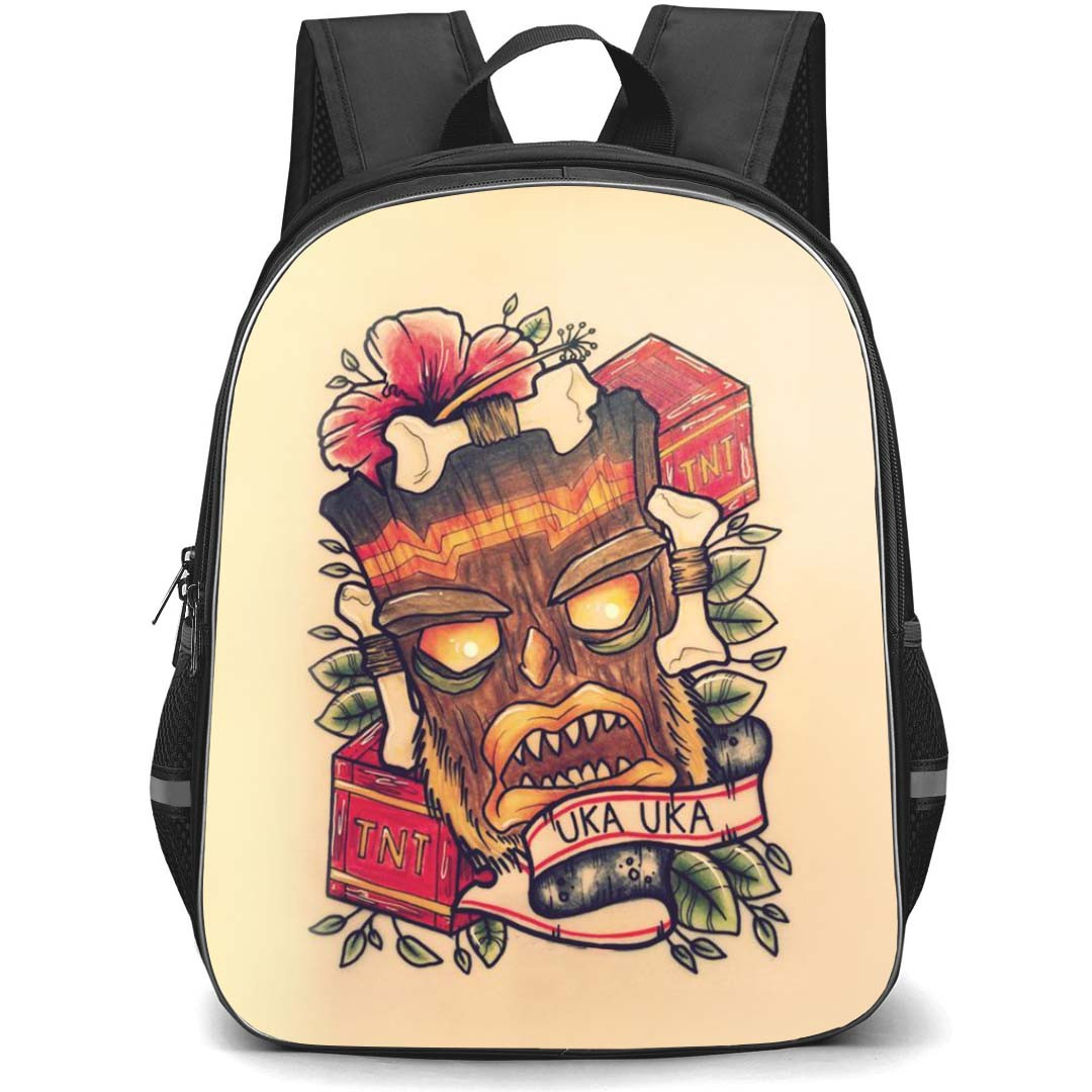 Crash Aku Aku Bandicoot School Backpack StudentPack - Aku Aku Leaves And TNT Cartoon Art