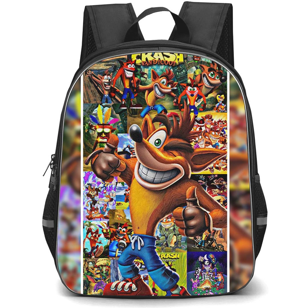 Crash Bandicoot Crash School Backpack StudentPack - Crash Portrait Collage Cartoon Art