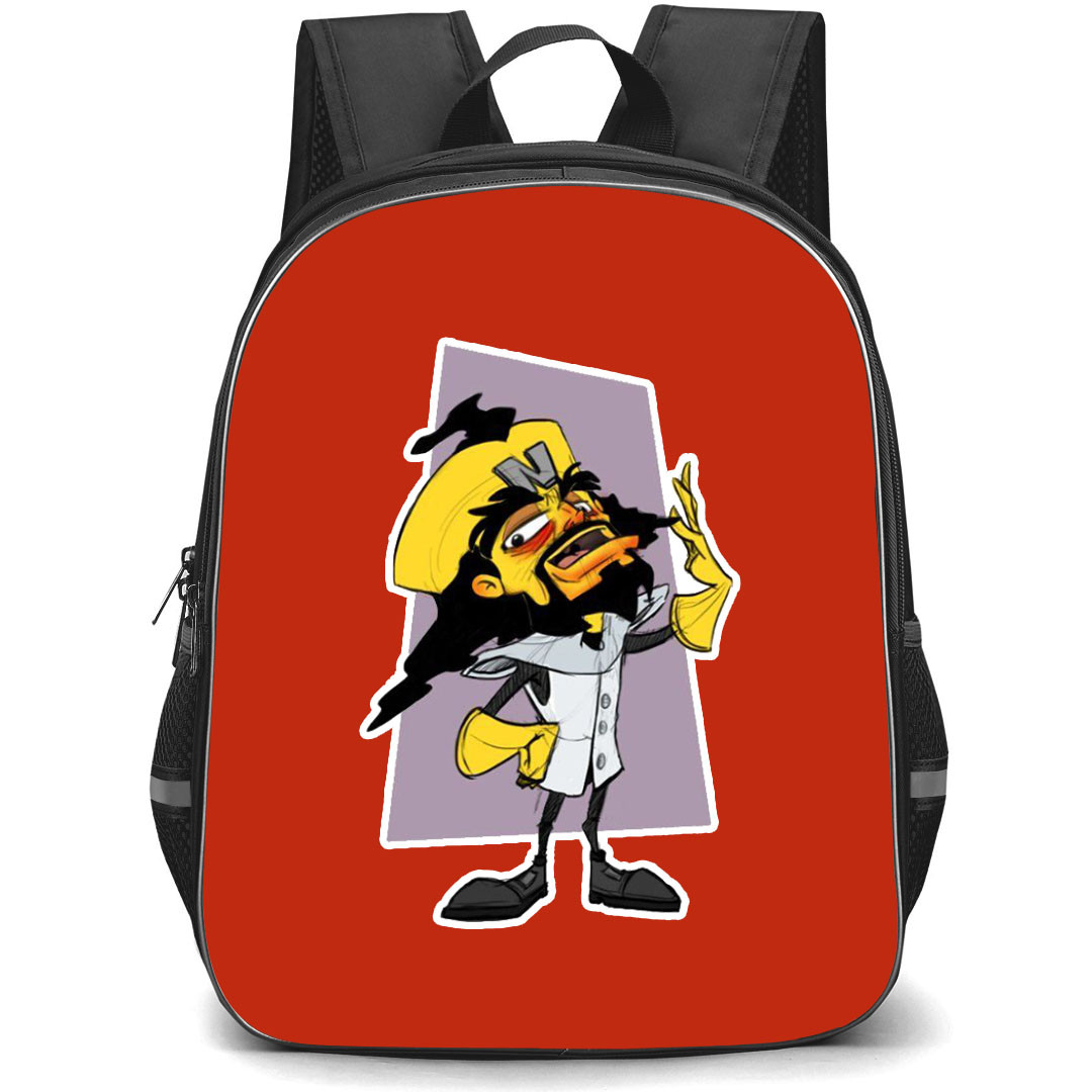 Crash Bandicoot Neo School Backpack StudentPack - Neo Laughing Portrait Cartoon Art Sticker On Red Background