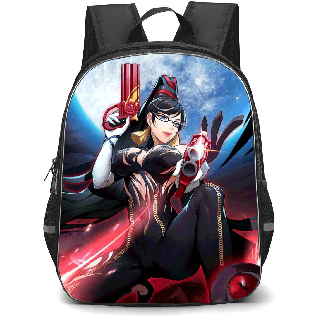 Bayonetta Backpack StudentPack - Bayonetta Sitting Anime Art On Moon Background