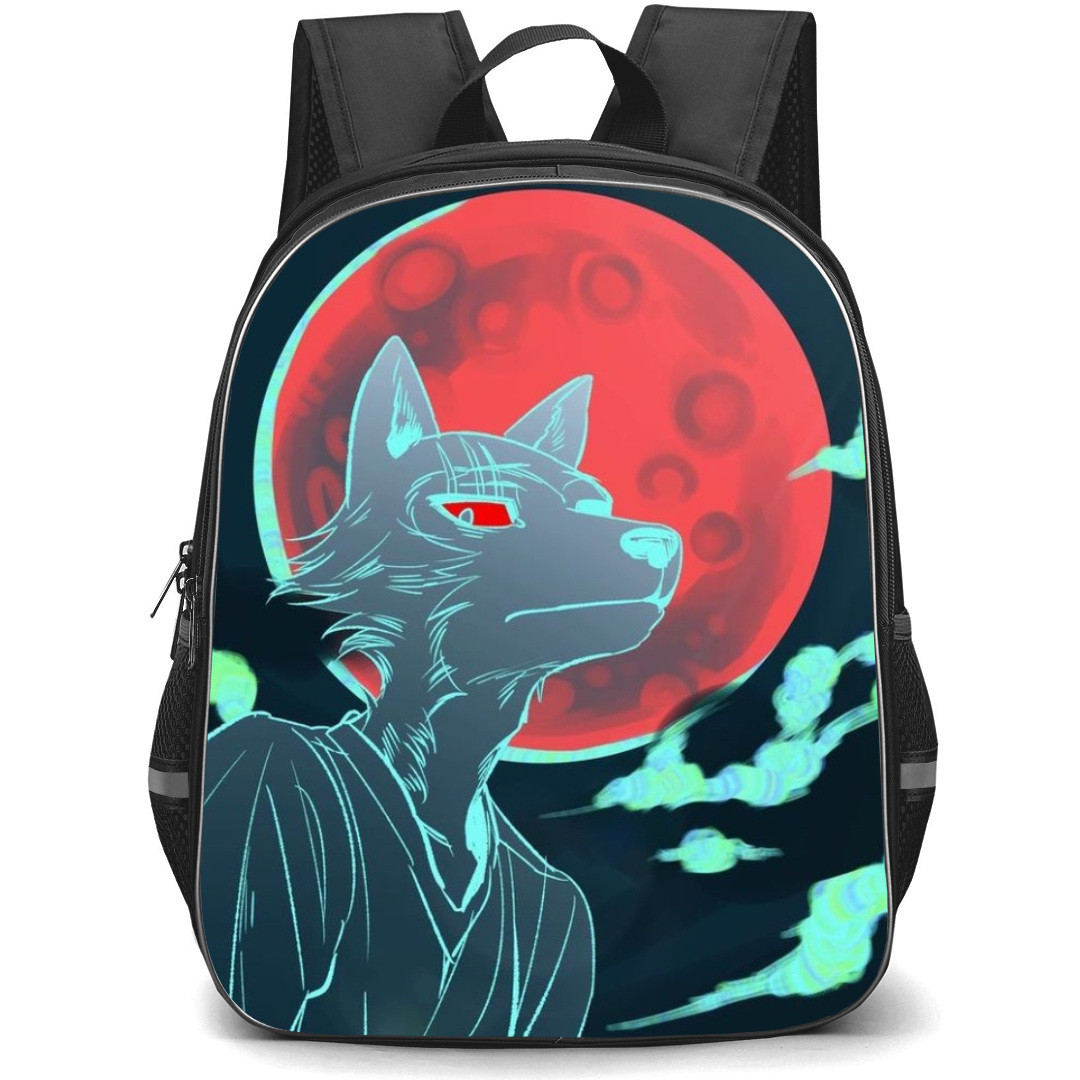Beastars Legoshi Backpack StudentPack - Legoshi Silhouette Red Moon Background