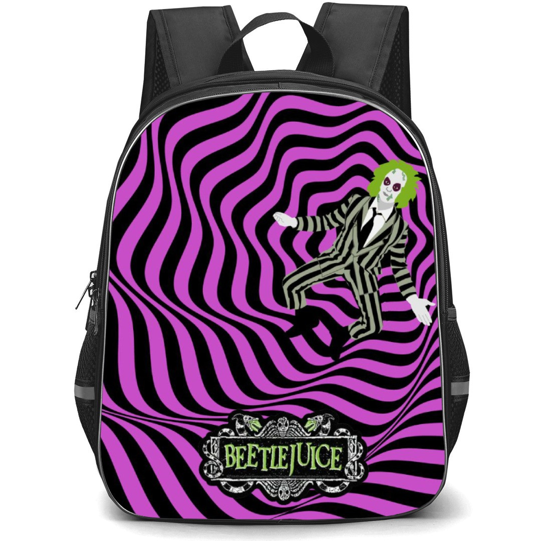 Beetlejuice Backpack StudentPack - Beetlejuice Cartoon Art On Black Purple Background