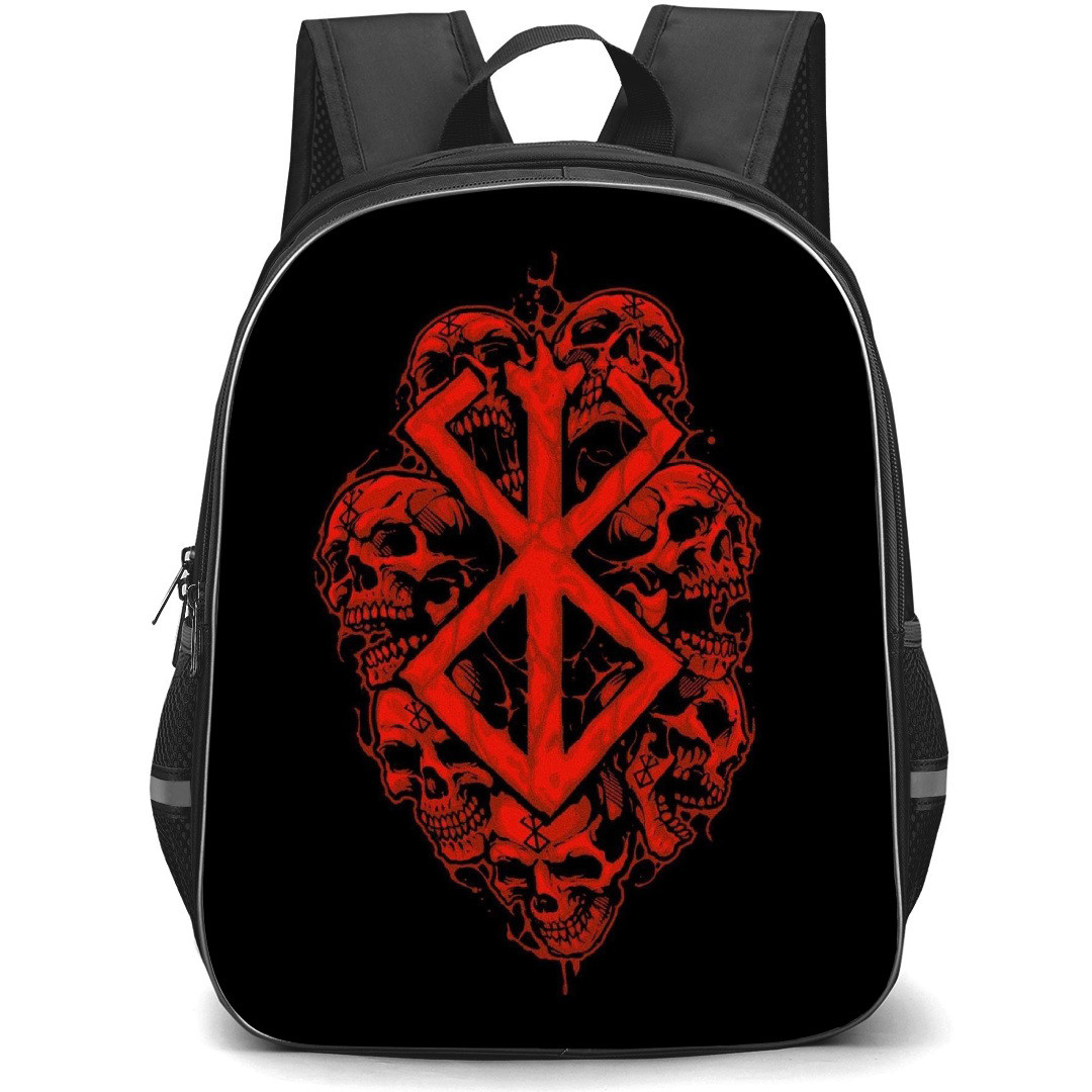 Berserk Backpack StudentPack - Berserk Red Blood Brand of Sacrifice And Skull On Black Background