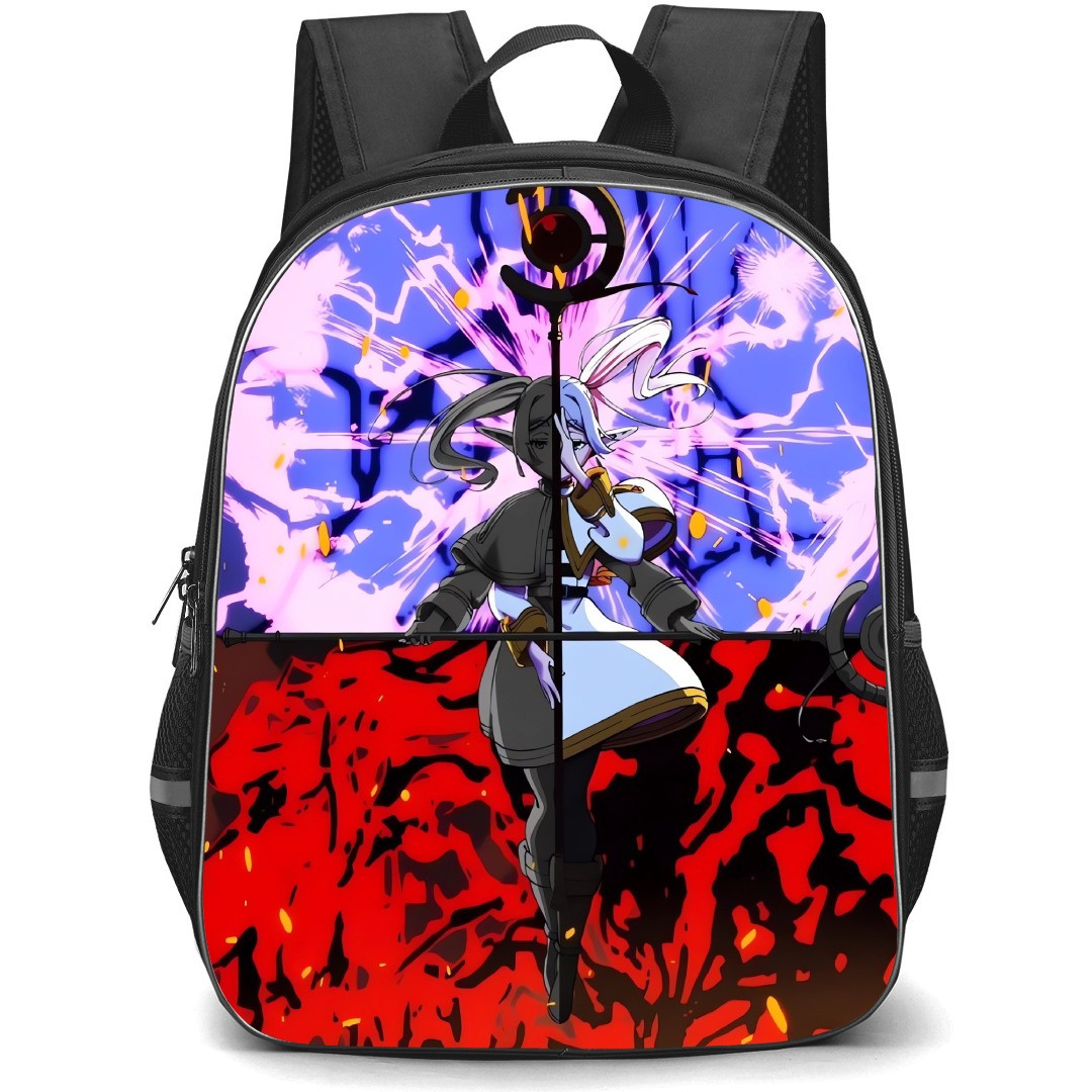 Beyond Journey's End Freiren Backpack StudentPack - Freiren Casting Spell Red Blue Background