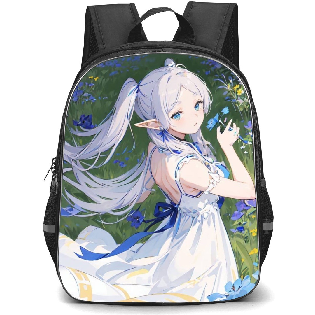 Beyond Journey's End Freiren Backpack StudentPack - Freiren Side Portrait Flowers Background