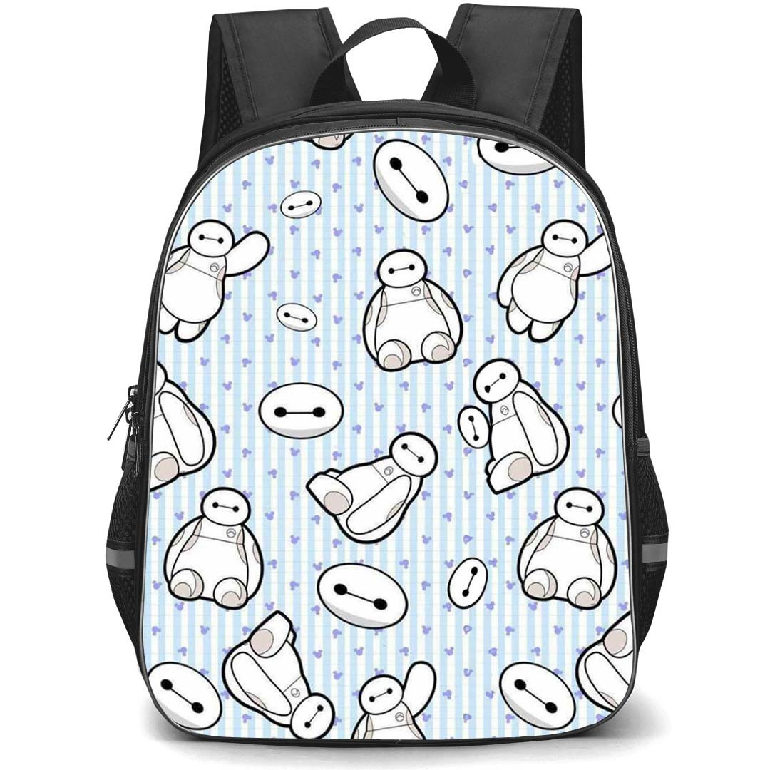 Big Hero 6 Baymax School Backpack StudentPack - Baymax Chibi Pattern Purple Mickey Background