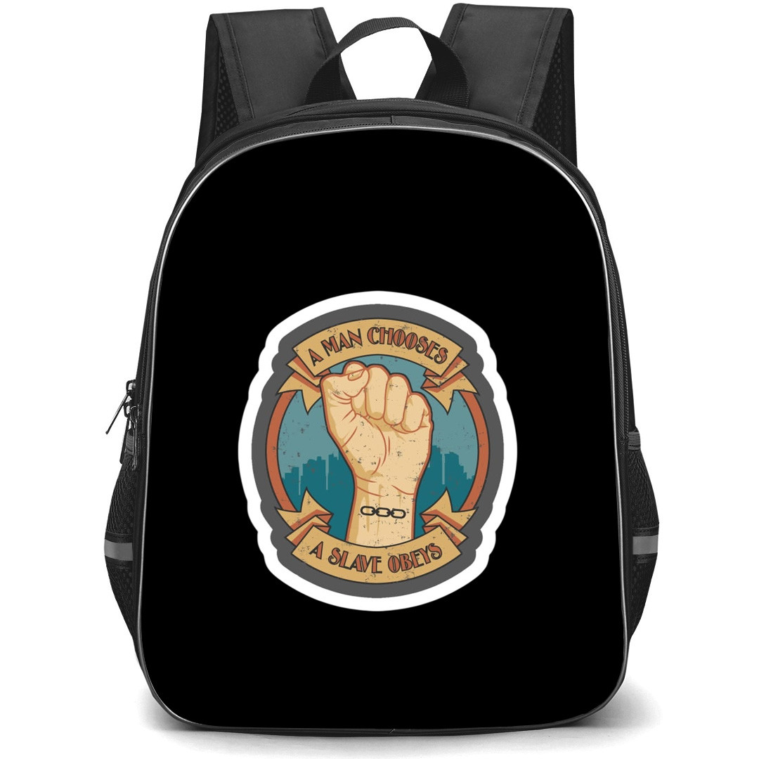 Bioshock Backpack School Bag StudentPack - Bioshock A Man Chooses A Slave Obeys Sticker