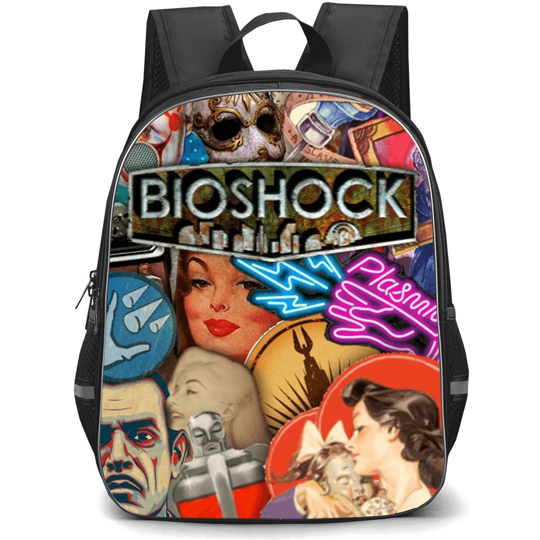 Bioshock Backpack School Bag StudentPack - Bioshock Logo Game Theme Collage