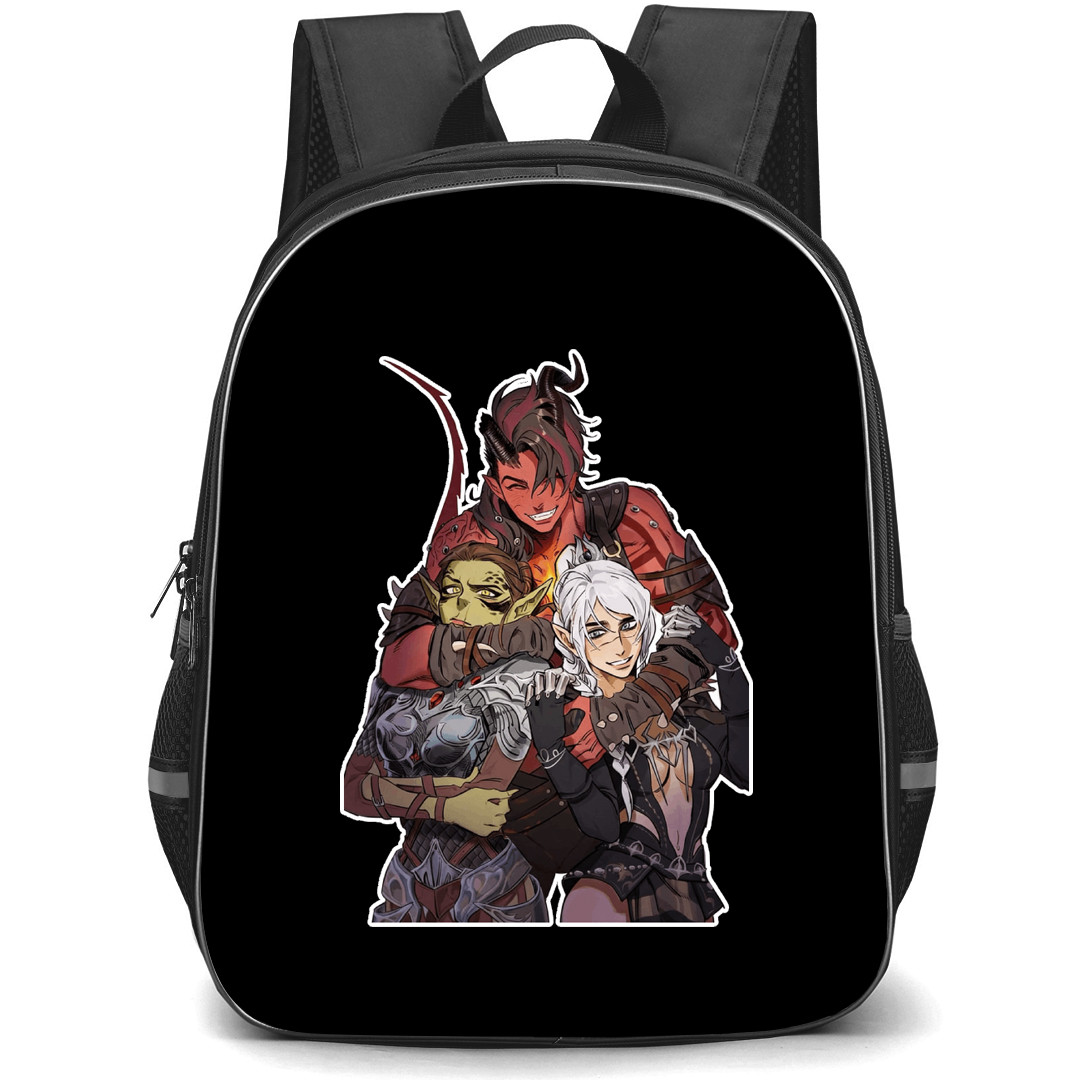 Baldur's Gate Backpack School Bag StudentPack - Baldur's Gate Characters Trio Hug Smiling Sticker