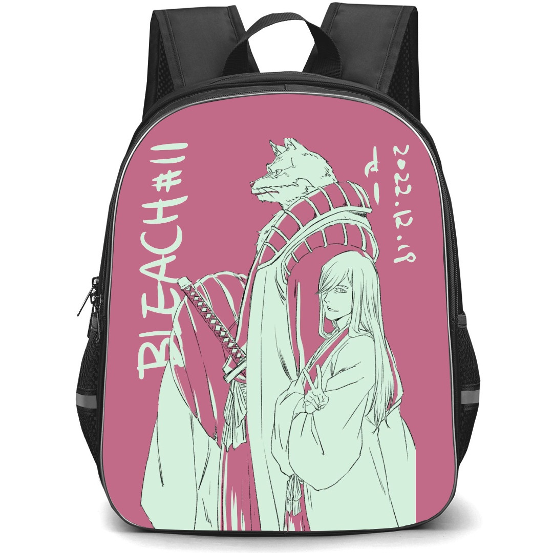 Bleach Backpack StudentPack - Jushiro Ukitake Sajin Komamura On Pink Background Comic Art