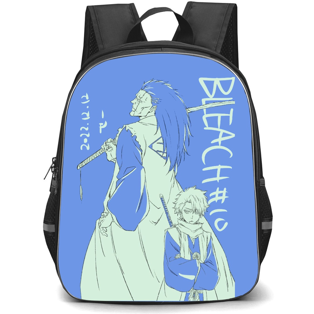 Bleach Backpack StudentPack - Kenpachi Zaraki Toshiro Hitsugaya On Blue Background Comic Art