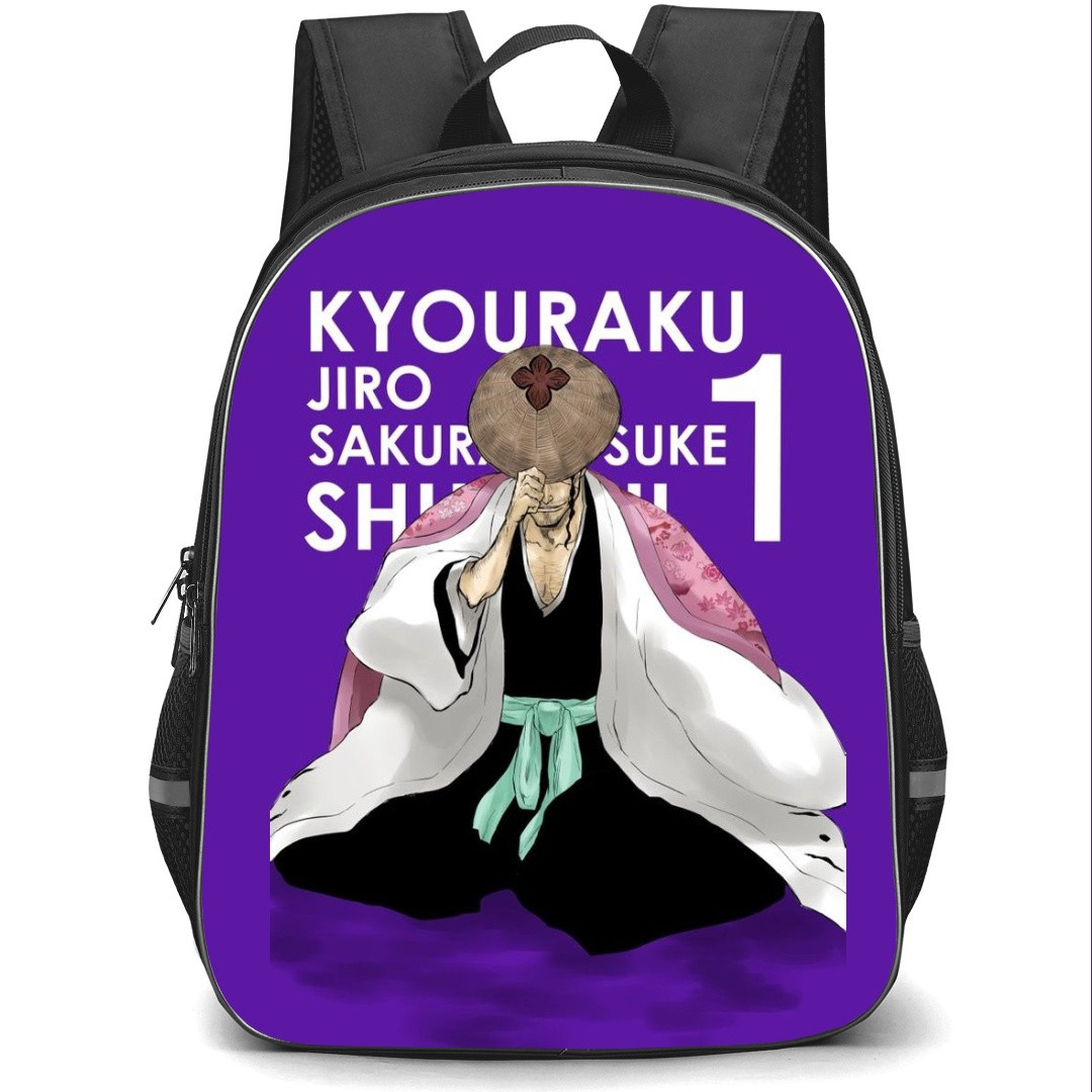 Bleach Shunsui Kyoraku Backpack StudentPack - Shunsui Kyoraku Sitting Comic Art On Purple Background