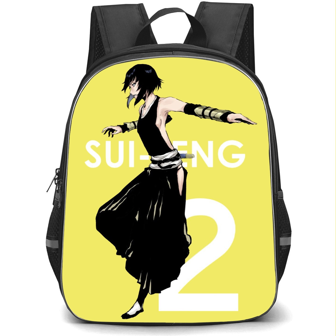Bleach Soifon Backpack StudentPack - Soifon Side Portrait Comic Art On Yellow Background