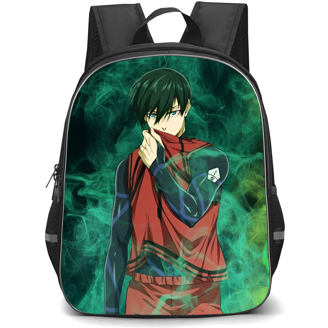 Blue Lock Rin Itoshi Backpack StudentPack - Rin Itoshi Standing On Green Effect Anime Art Poster